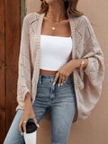 SHEIN LUNE Hollow Design Batwing Sleeve Casual Loose Knit Cardigan, Suitable For Vacation, Beach, Music Festival