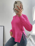 SHEIN LUNE Split Knot Side Raglan Sleeve Sweater Hot Pink Sweaterpull Rosepink Jumper Knit Pullover Fall Winter Outfit
