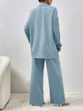 SHEIN LUNE Women Solid Color Simple Daily Long-Sleeved Shirt And Trousers Two-Piece Set
