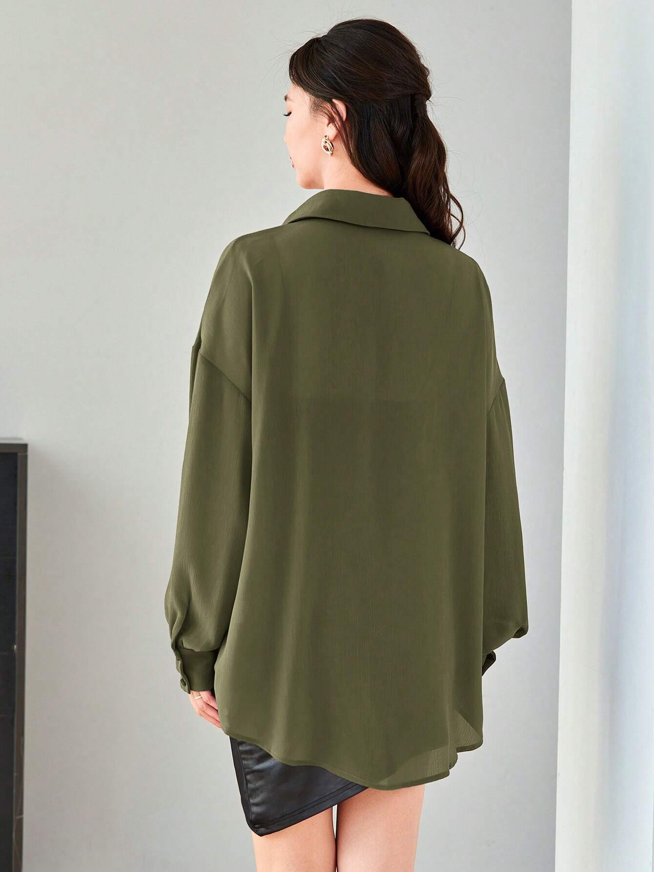  | SHEIN LUNE Women Spring/Summer Casual Solid Color Loose Fit Drop-Shoulder Shirt | T-shirt | Shein | OneHub