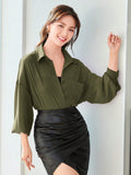  | SHEIN LUNE Women Spring/Summer Casual Solid Color Loose Fit Drop-Shoulder Shirt | T-shirt | Shein | OneHub