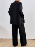 SHEIN LUNE Women's Loose Fit Drop-Shoulder Long Sleeve Shirt And Trousers Casual Two-Piece Set, Spring/Summer