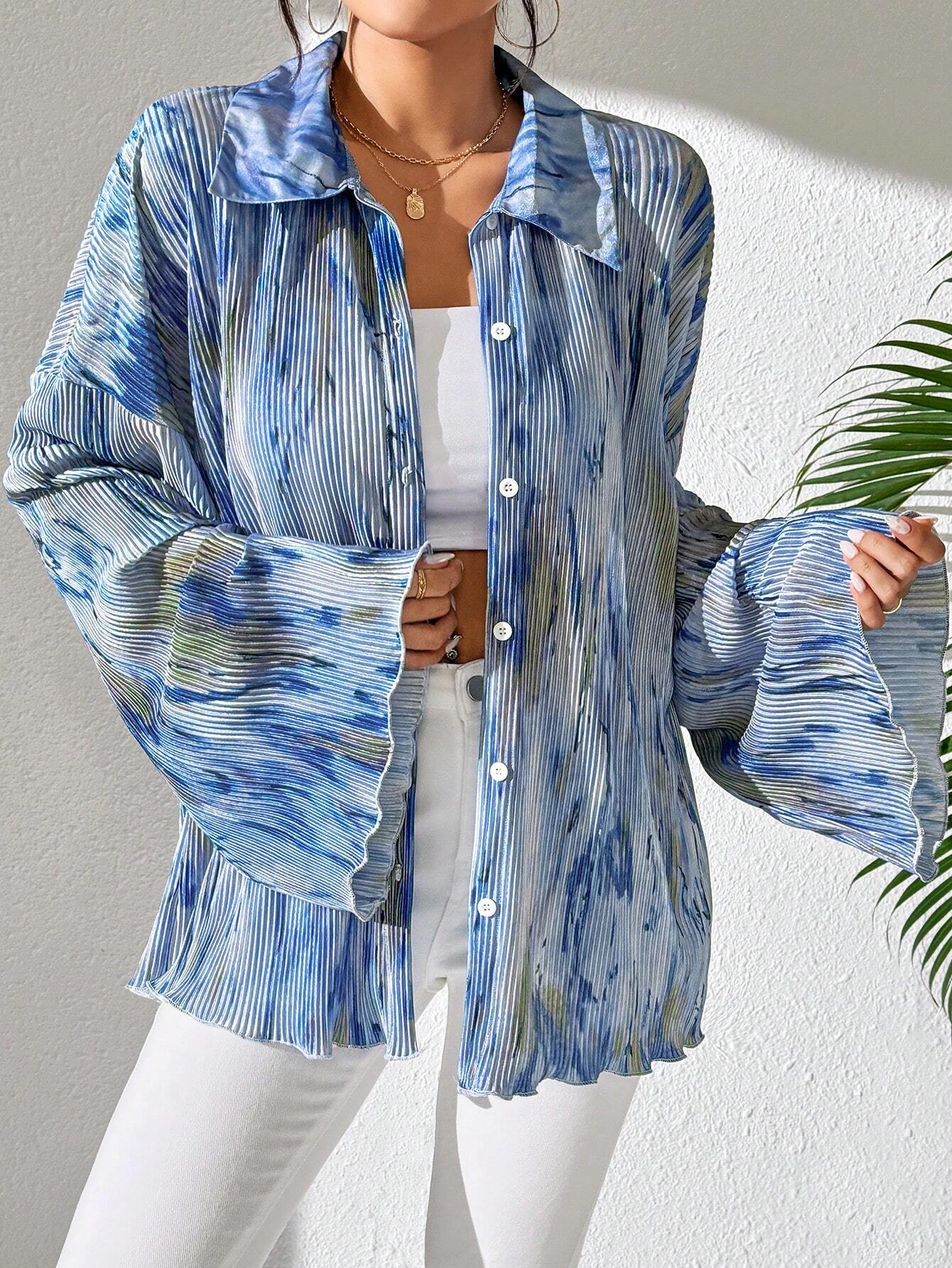  | SHEIN LUNE Women's Random Floral Print Bell Sleeve Blouse, Spring Autumn Women Shirt,Long Sleeve Tops | Blouse | Shein | OneHub