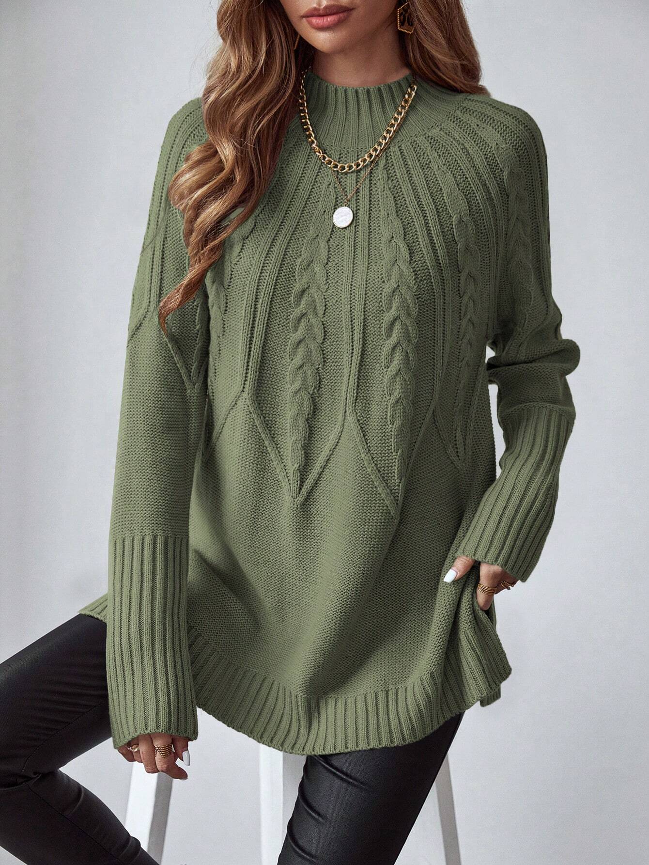 SHEIN LUNE Women's Solid Color Crew Neck Long Sleeve Casual Sweater,Long Sleeve Tops Knit Pullover Fall Winter Outfit