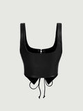  | SHEIN MOD Black Crossed Frenulum Lace Up Front PU Leather Tank Top | Tee | Shein | OneHub