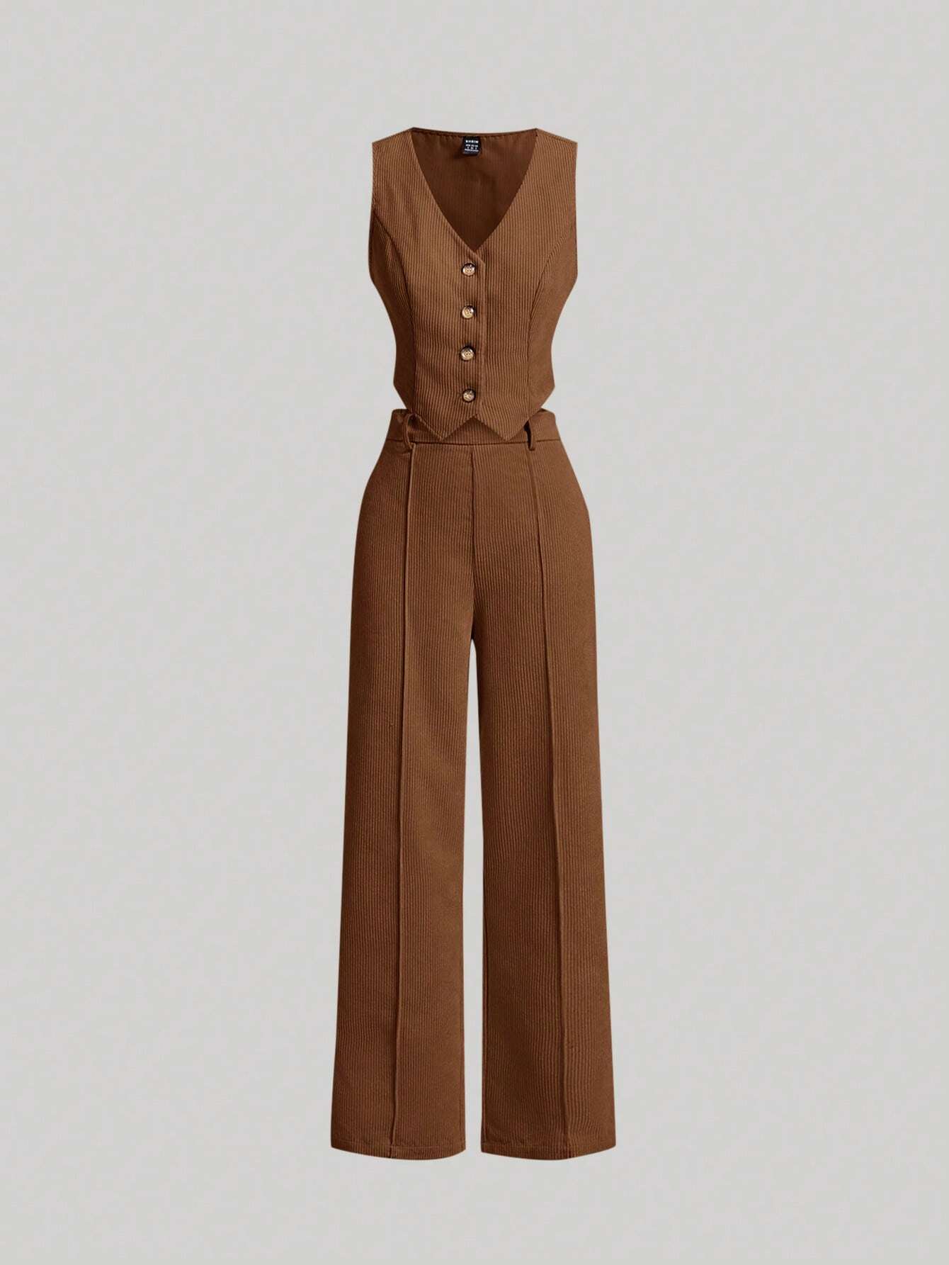 | SHEIN MOD Camel-Color Front Button Vest And Trousers | Top and Pant Set | Shein | OneHub
