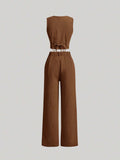  | SHEIN MOD Camel-Color Front Button Vest And Trousers | Top and Pant Set | Shein | OneHub