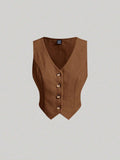  | SHEIN MOD Camel-Color Front Button Vest And Trousers | Top and Pant Set | Shein | OneHub