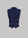 SHEIN MOD Concert Date Night Tops Women's Lapel Double Breasted Vest Suit Jacket Back To School Outfits Old Money Style