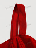  | SHEIN MOD Lace Up Side Fish Bone Decoration Curved Hem Wide Straps Red Top | Tee | Shein | OneHub