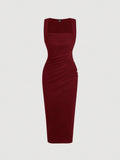 SHEIN MOD Ladies' Square Neckline Pleated Bodycon Dress