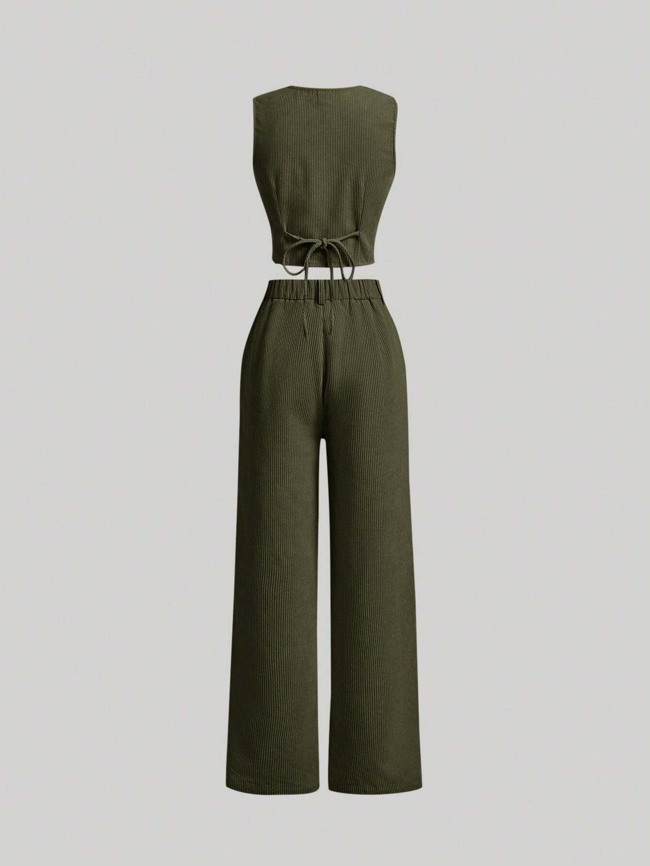  | SHEIN MOD Olive Green Single-Breasted Vest And Long Pants | Top and Pant Set | Shein | OneHub