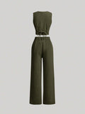  | SHEIN MOD Olive Green Single-Breasted Vest And Long Pants | Top and Pant Set | Shein | OneHub