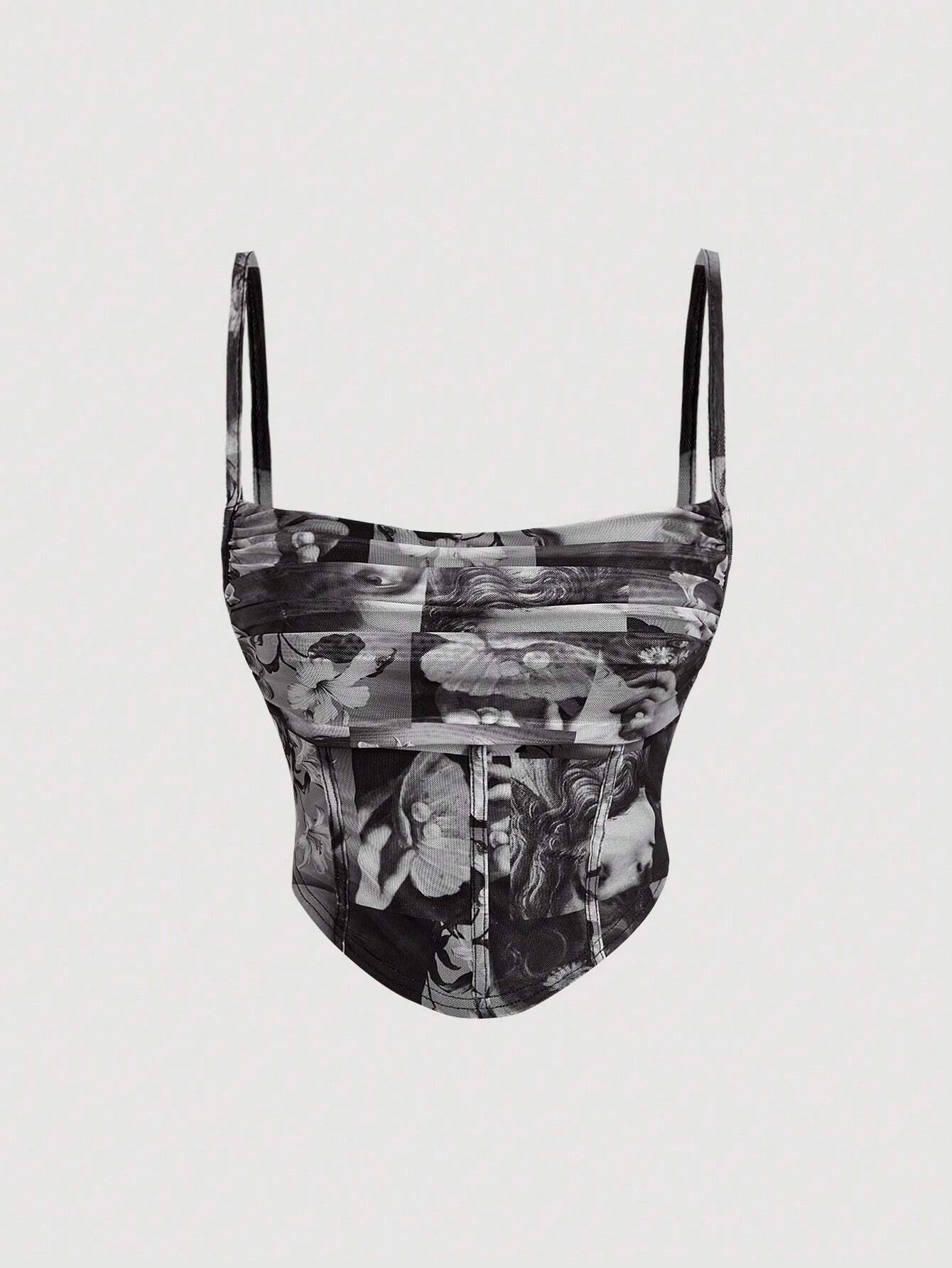  | SHEIN MOD Ruched Front Vintage Print Autumn Retro Cami Top | Tee | Shein | OneHub