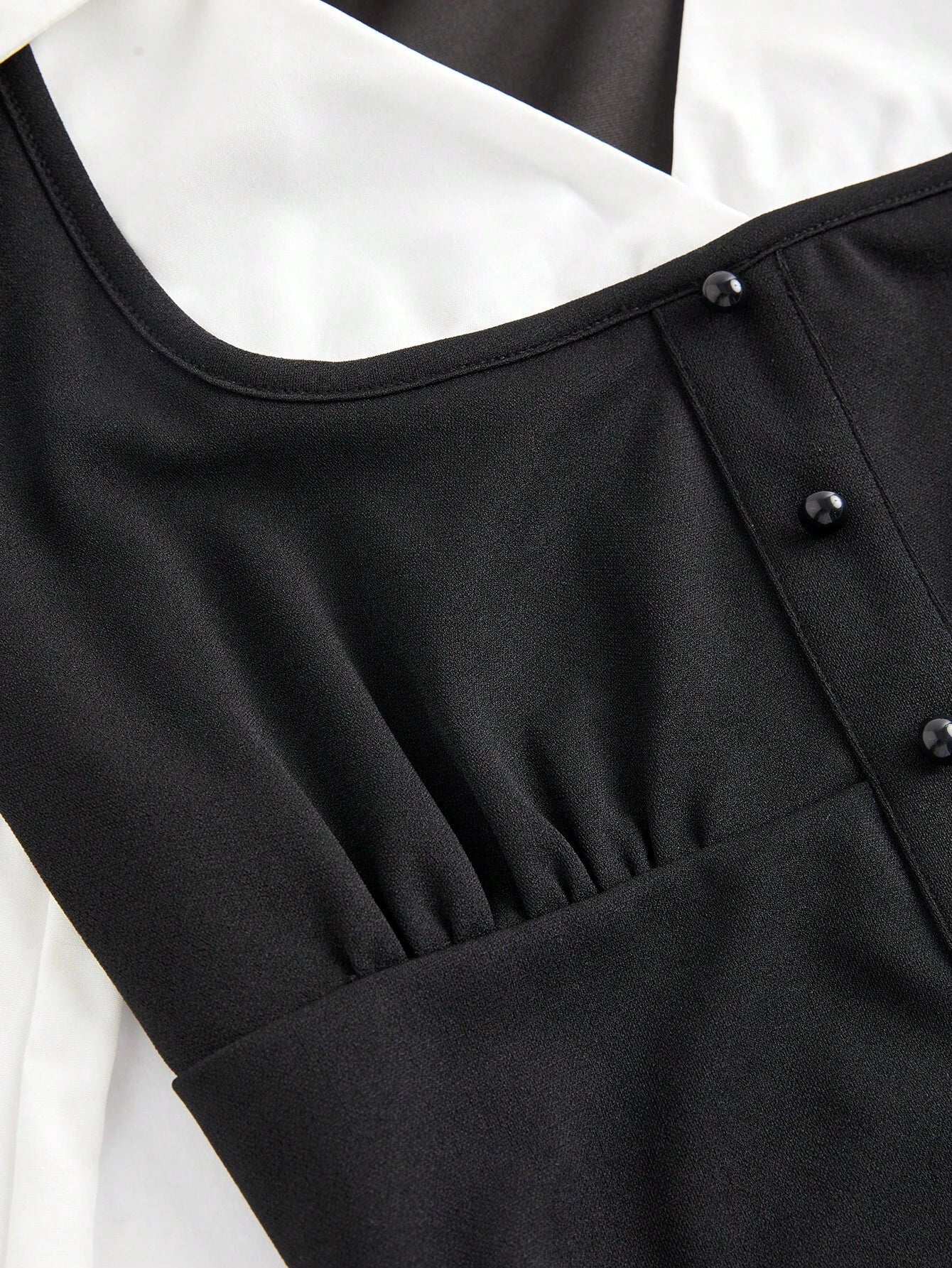  | SHEIN MOD Turndown Collar Long Sleeve Contrast Color Chest Ruched Black & White Contrast Color Shirt | Tee | Shein | OneHub