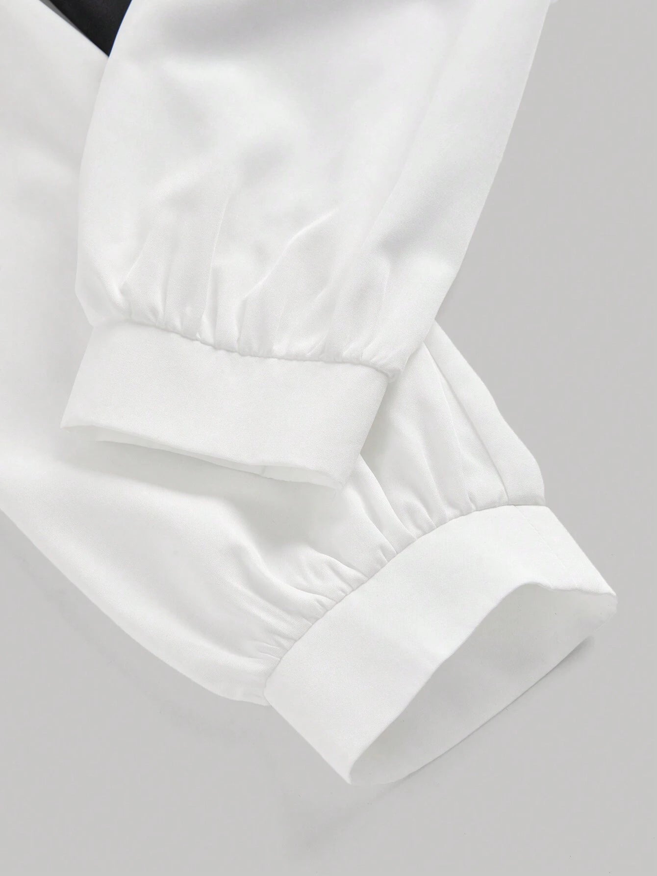  | SHEIN MOD Turndown Collar Long Sleeve Contrast Color Chest Ruched Black & White Contrast Color Shirt | Tee | Shein | OneHub