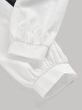  | SHEIN MOD Turndown Collar Long Sleeve Contrast Color Chest Ruched Black & White Contrast Color Shirt | Tee | Shein | OneHub