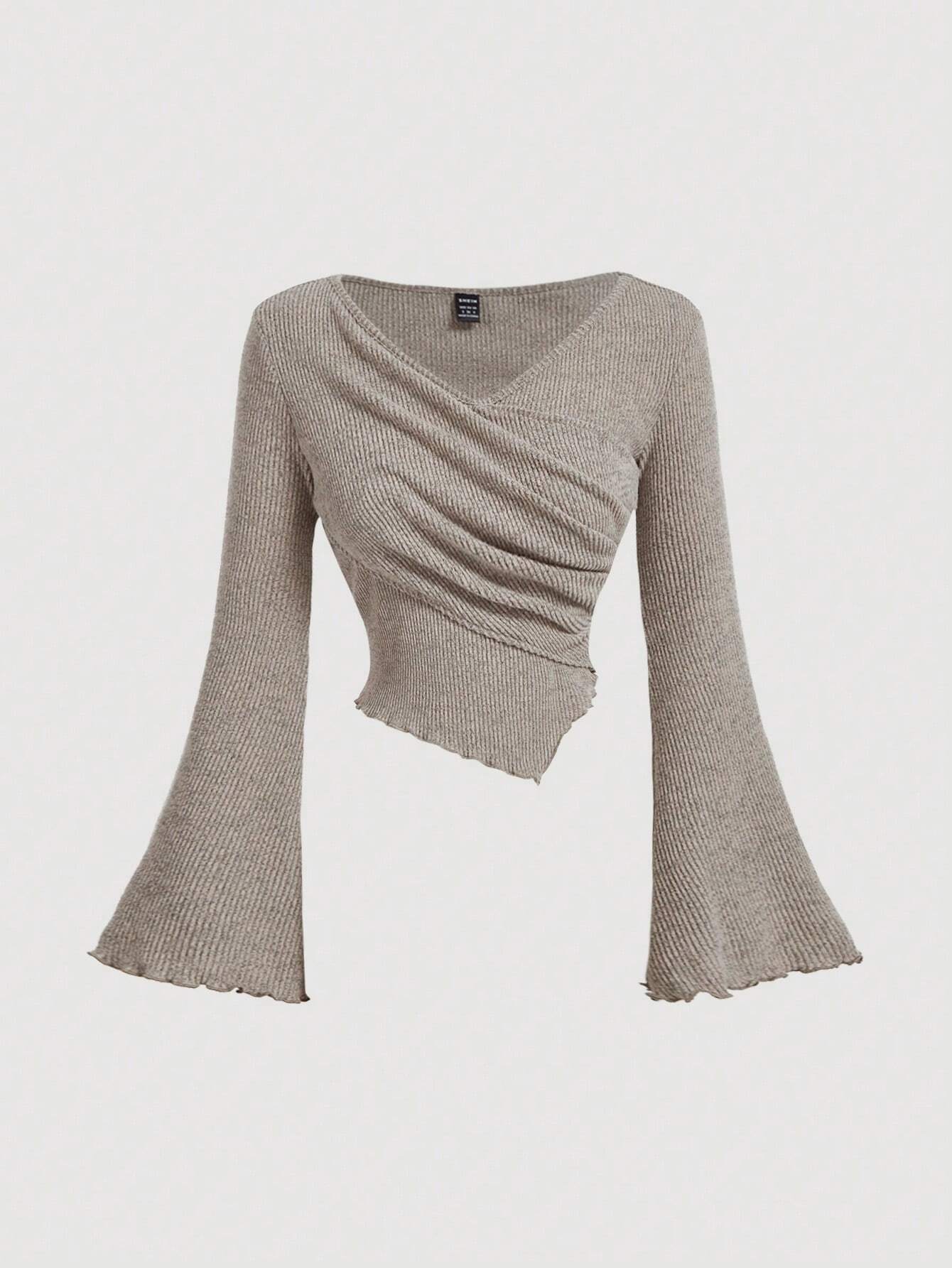  | SHEIN MOD Women's Apricot V-Neck Bell Sleeve T-Shirt | Shirt | Shein | OneHub