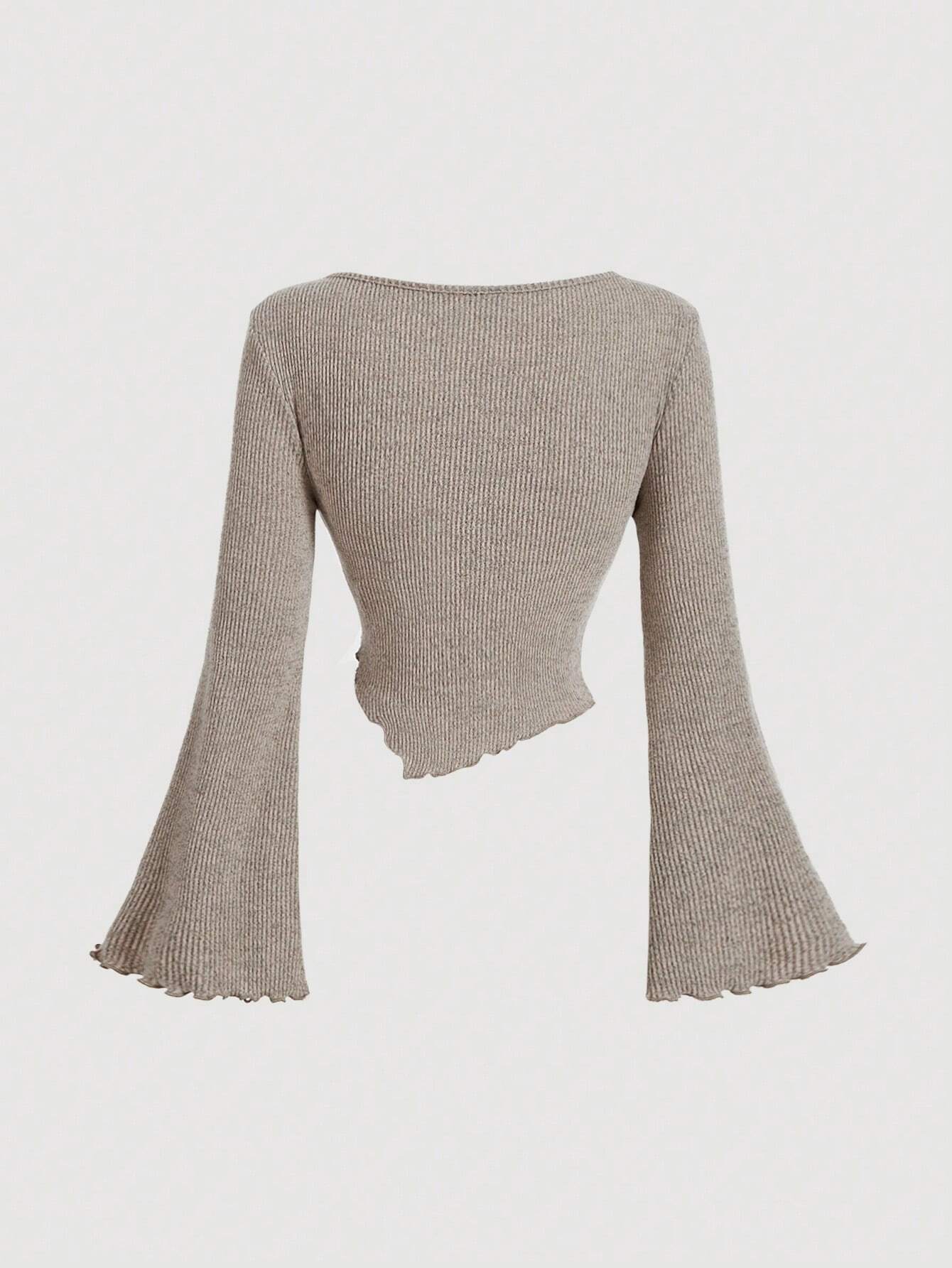  | SHEIN MOD Women's Apricot V-Neck Bell Sleeve T-Shirt | Shirt | Shein | OneHub