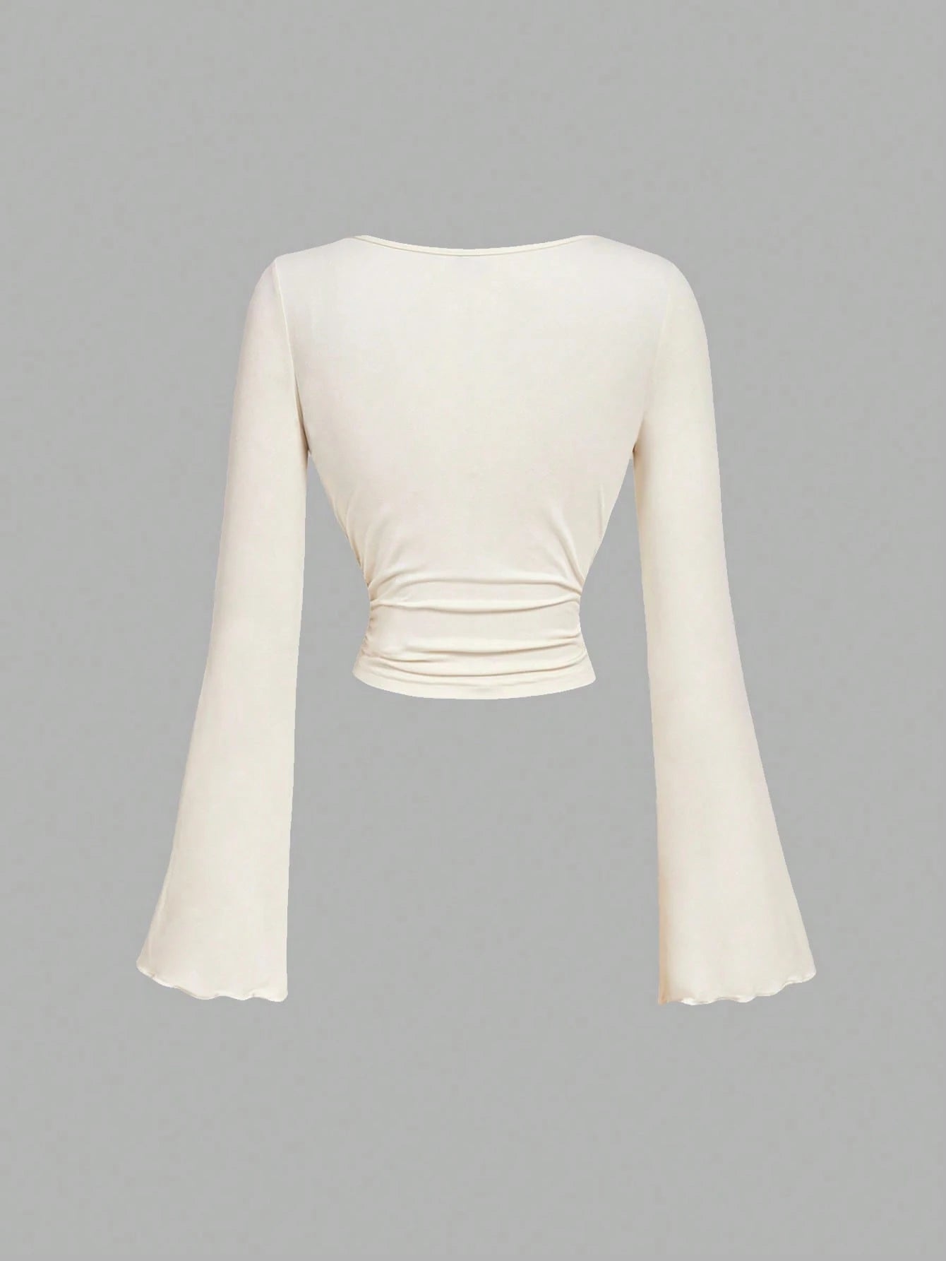 SHEIN MOD Women's Casual Versatile Scoop Neck Flare Sleeve Apricot T-Shirt,Fall & Winter For Women ,Back To School,Country Concert,Homecoming,Business Casual Woman,Works For Women,Boho,Teacher, Ruched Top, Long Sleeve Top, Cowl Neck Top,Fall Tops