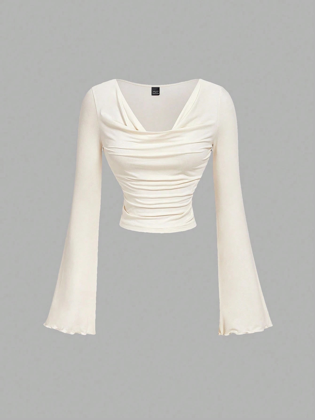 SHEIN MOD Women's Casual Versatile Scoop Neck Flare Sleeve Apricot T-Shirt,Fall & Winter For Women ,Back To School,Country Concert,Homecoming,Business Casual Woman,Works For Women,Boho,Teacher, Ruched Top, Long Sleeve Top, Cowl Neck Top,Fall Tops