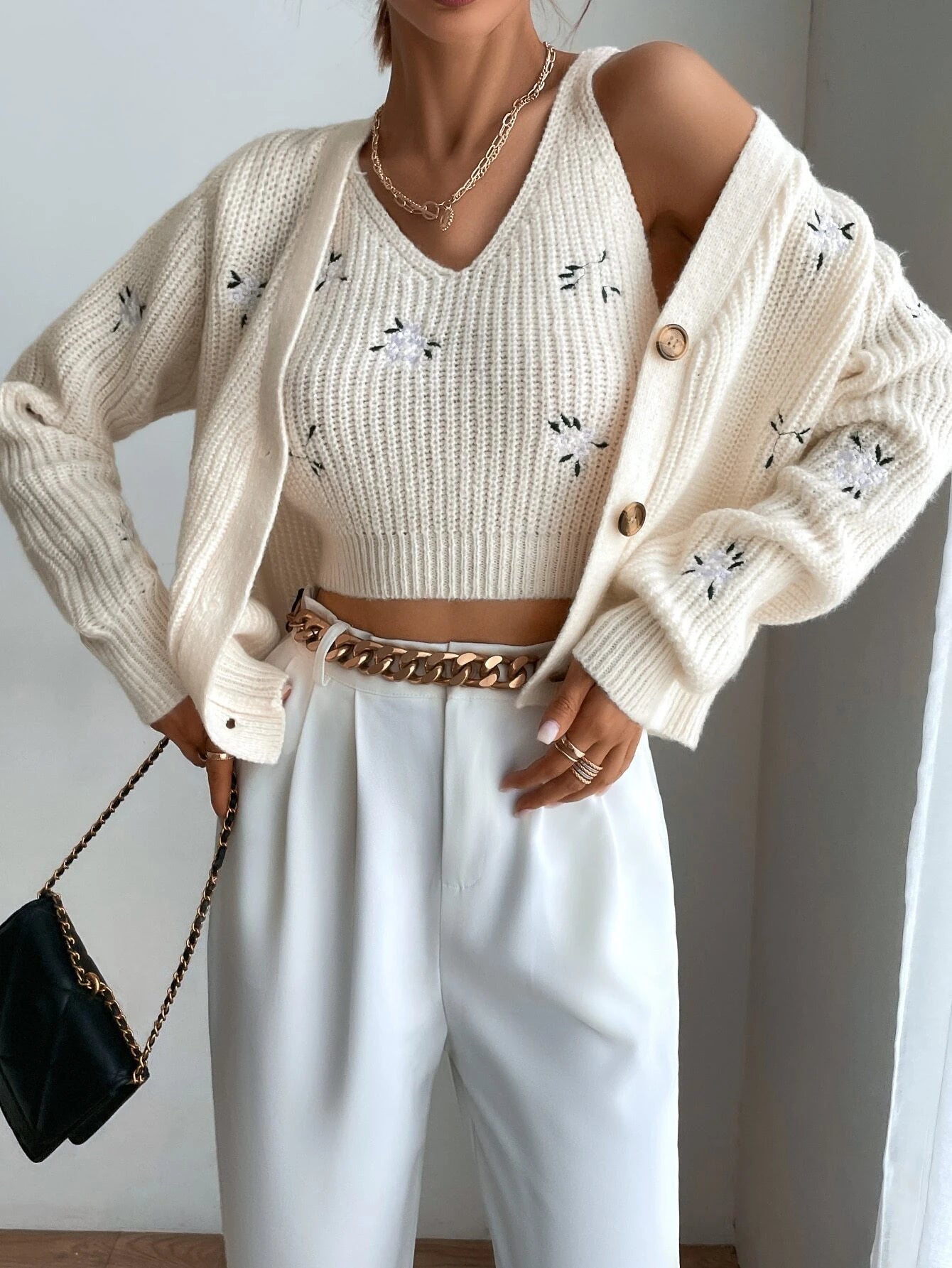  | SHEIN MOOSTA Floral Embroidery Cardigan & Knit Top | Sweater | Shein | OneHub