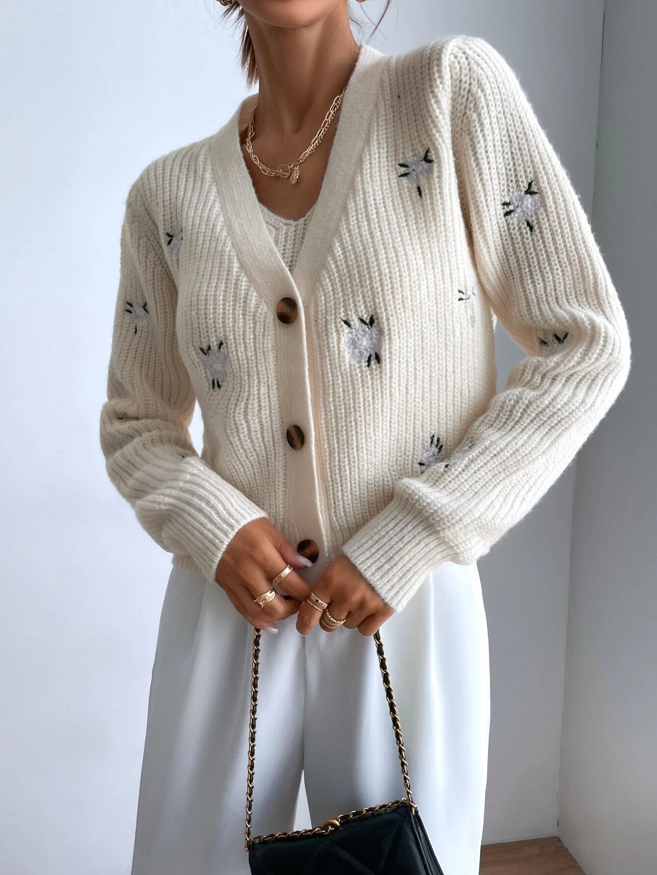  | SHEIN MOOSTA Floral Embroidery Cardigan & Knit Top | Sweater | Shein | OneHub