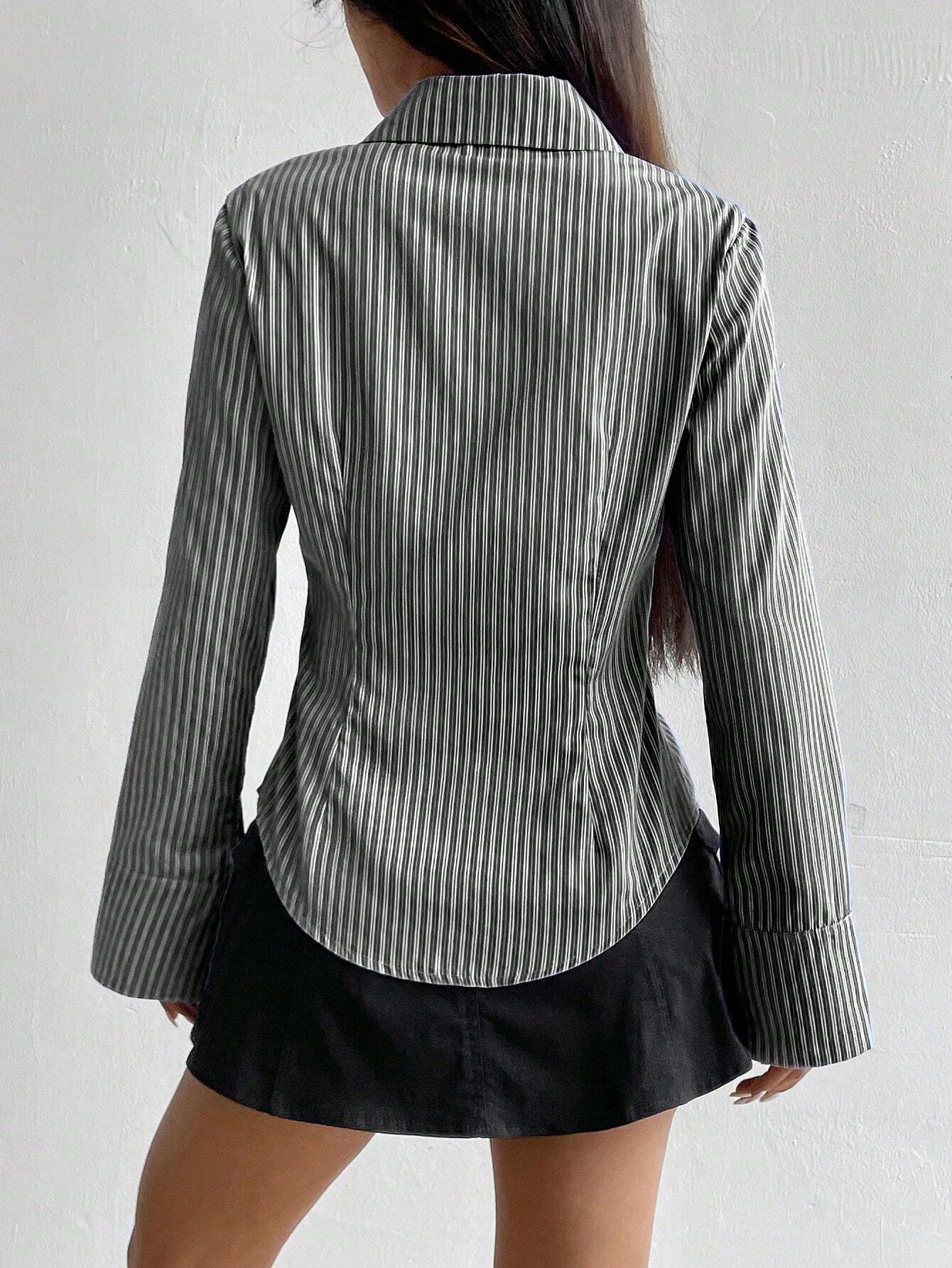  | SHEIN MOOSTA Ladies' Solid Color Slim Fit Striped Long Sleeve Shirt,Long Sleeve Tops | Top | Shein | OneHub