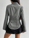  | SHEIN MOOSTA Ladies' Solid Color Slim Fit Striped Long Sleeve Shirt,Long Sleeve Tops | Top | Shein | OneHub