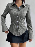  | SHEIN MOOSTA Ladies' Solid Color Slim Fit Striped Long Sleeve Shirt,Long Sleeve Tops | Top | Shein | OneHub