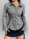  | SHEIN MOOSTA Ladies' Solid Color Slim Fit Striped Long Sleeve Shirt,Long Sleeve Tops | Top | Shein | OneHub