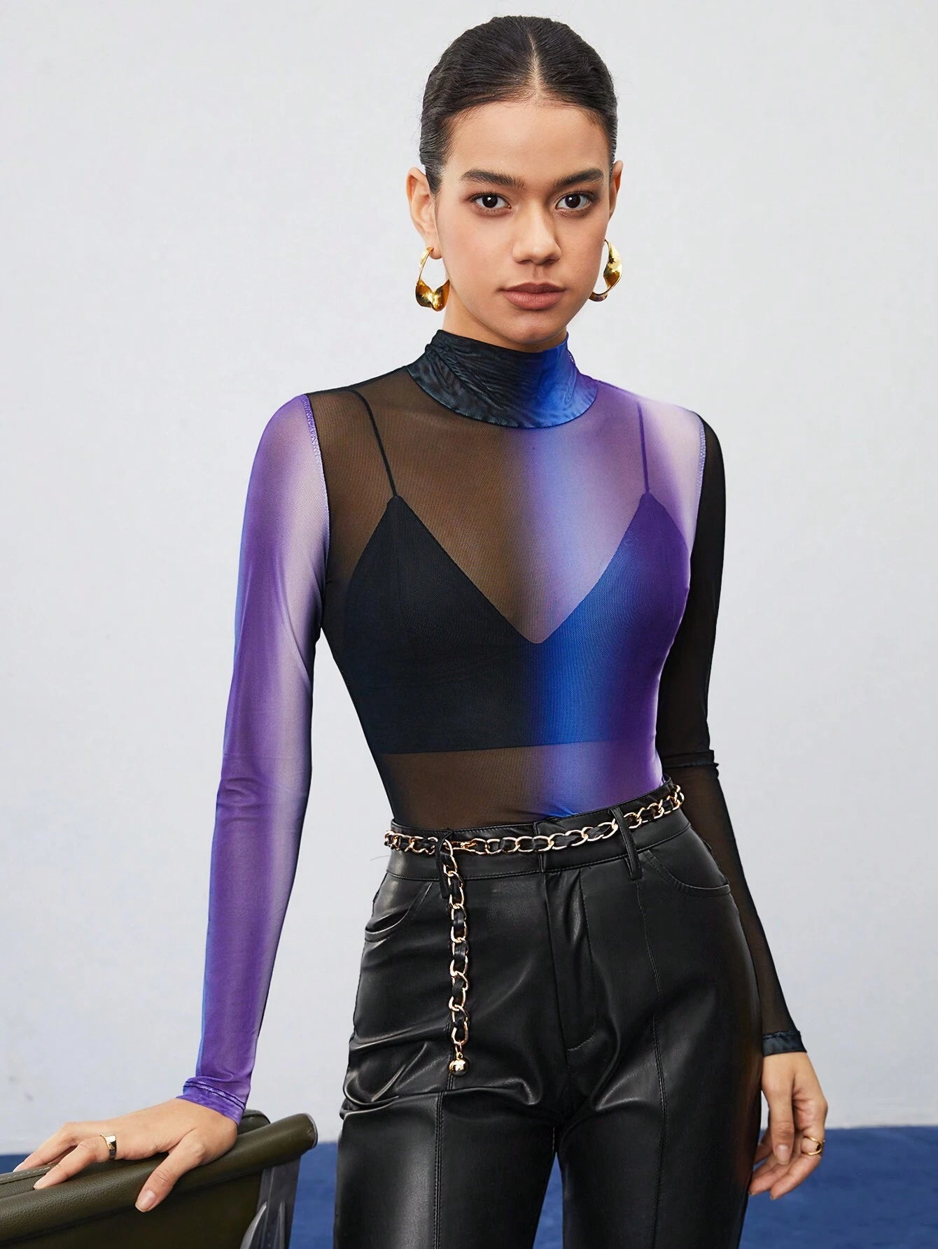  | SHEIN Maija Women'S Gradient Color Stand Collar See-Through Mesh Blouse | Top | Shein | OneHub