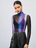  | SHEIN Maija Women'S Gradient Color Stand Collar See-Through Mesh Blouse | Top | Shein | OneHub