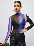  | SHEIN Maija Women'S Gradient Color Stand Collar See-Through Mesh Blouse | Top | Shein | OneHub