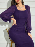 SHEIN Modely 1pc Women Elegant Solid Color Fishtail Style Bodycon Long Dress, Autumn