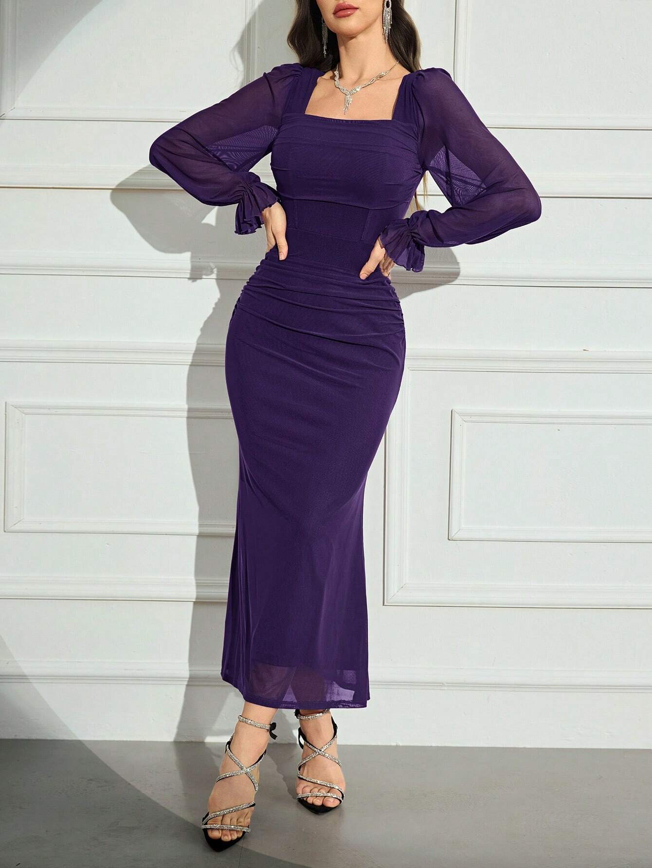  | SHEIN Modely 1pc Women Elegant Solid Color Fishtail Style Bodycon Long Dress, Autumn | Dress | Shein | OneHub