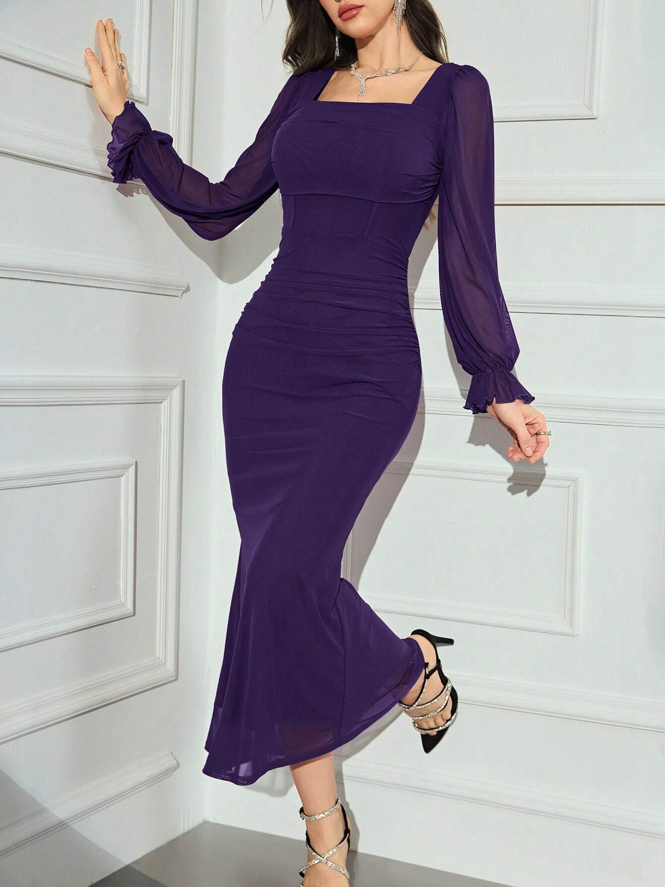 | SHEIN Modely 1pc Women Elegant Solid Color Fishtail Style Bodycon Long Dress, Autumn | Dress | Shein | OneHub