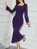  | SHEIN Modely 1pc Women Elegant Solid Color Fishtail Style Bodycon Long Dress, Autumn | Dress | Shein | OneHub