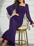  | SHEIN Modely 1pc Women Elegant Solid Color Fishtail Style Bodycon Long Dress, Autumn | Dress | Shein | OneHub