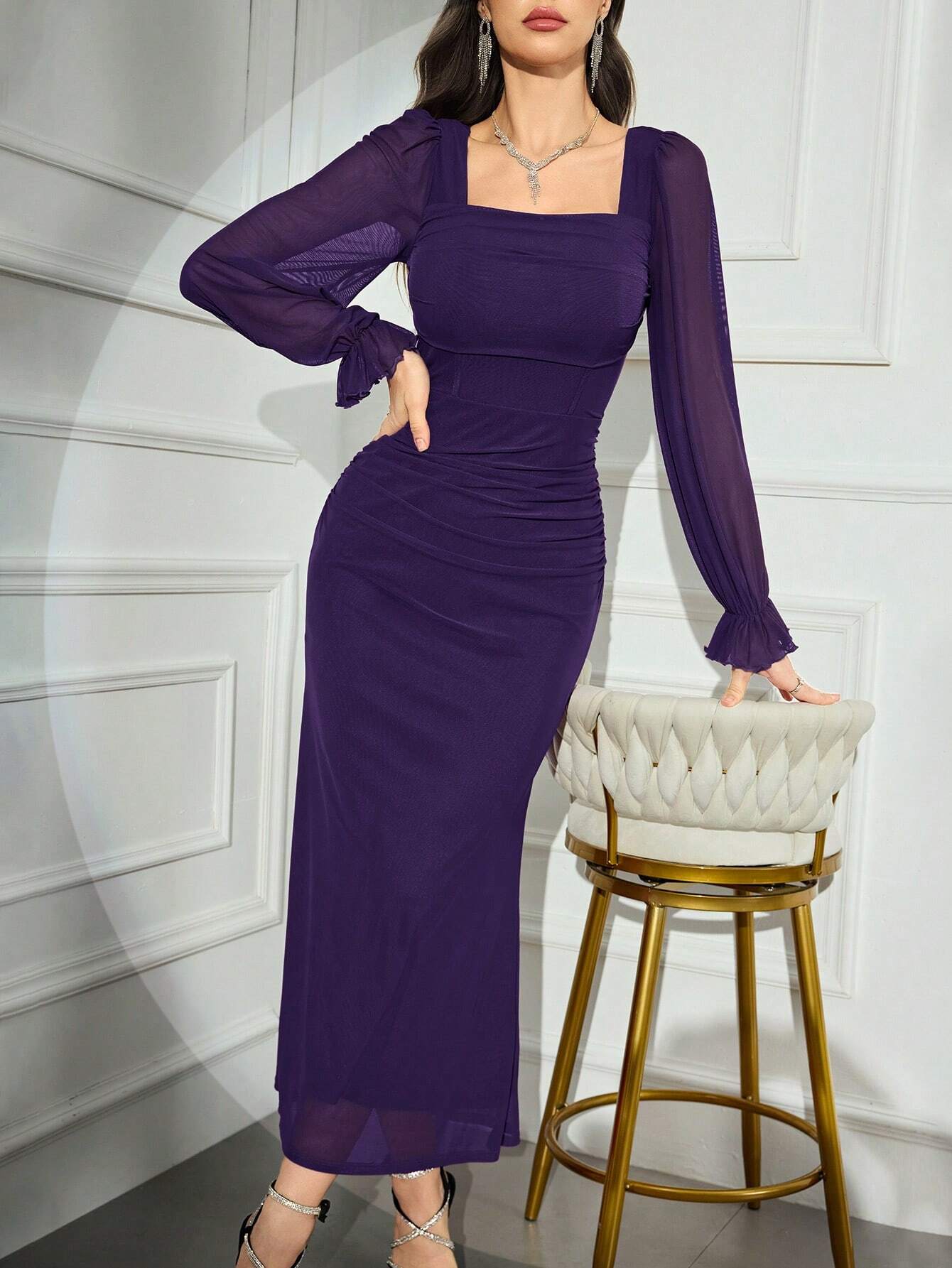  | SHEIN Modely 1pc Women Elegant Solid Color Fishtail Style Bodycon Long Dress, Autumn | Dress | Shein | OneHub