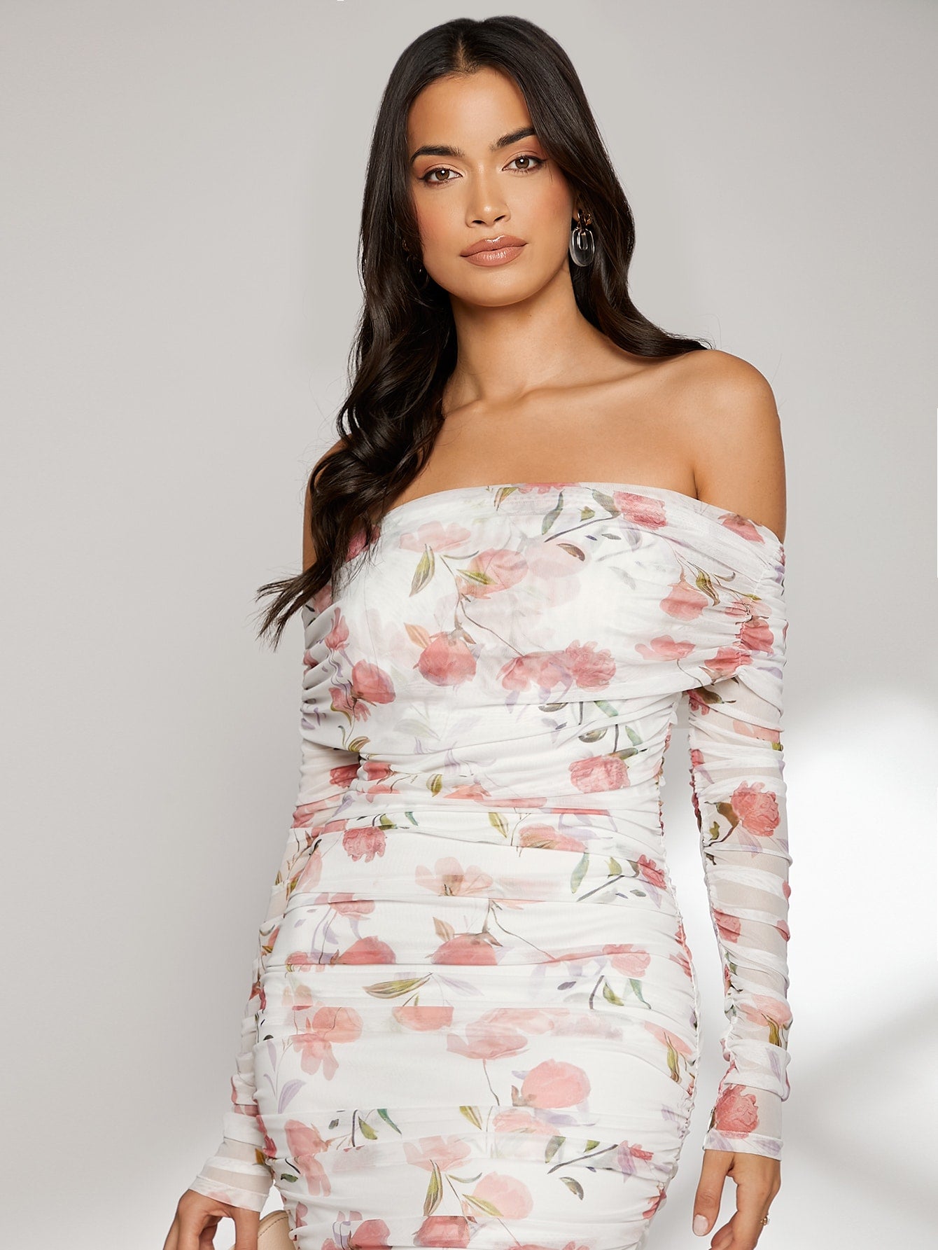  | SHEIN Modely Allover Floral Print Off Shoulder Ruched Dress | Dress | Shein | OneHub