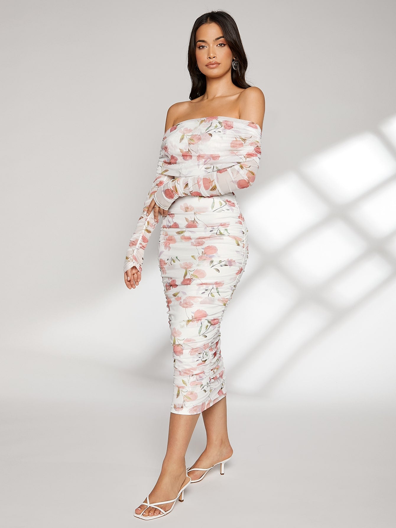  | SHEIN Modely Allover Floral Print Off Shoulder Ruched Dress | Dress | Shein | OneHub