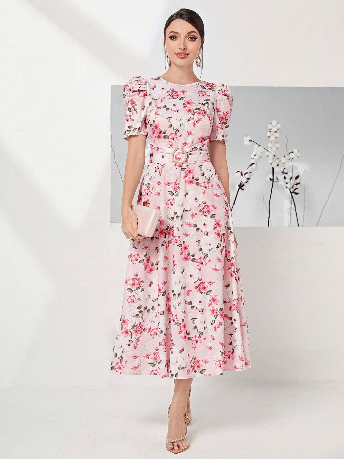  | SHEIN Modely Allover Floral Print Puff Sleeve Belted Dress | Dress | Shein | OneHub