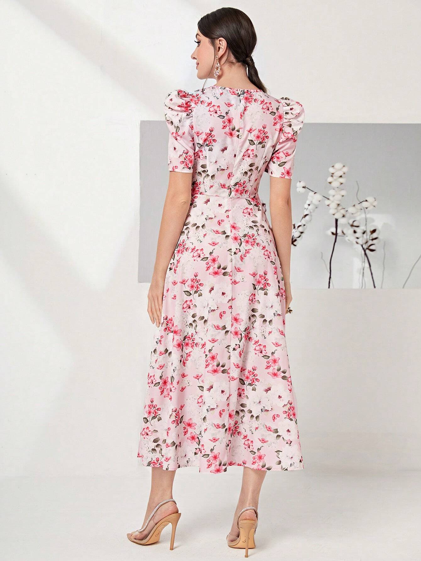  | SHEIN Modely Allover Floral Print Puff Sleeve Belted Dress | Dress | Shein | OneHub