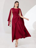  | SHEIN Modely Burgundy Red Cloak Sleeve Knot Side Wrap Hem Dress | Dress | Shein | OneHub