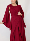  | SHEIN Modely Burgundy Red Cloak Sleeve Knot Side Wrap Hem Dress | Dress | Shein | OneHub