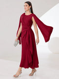  | SHEIN Modely Burgundy Red Cloak Sleeve Knot Side Wrap Hem Dress | Dress | Shein | OneHub