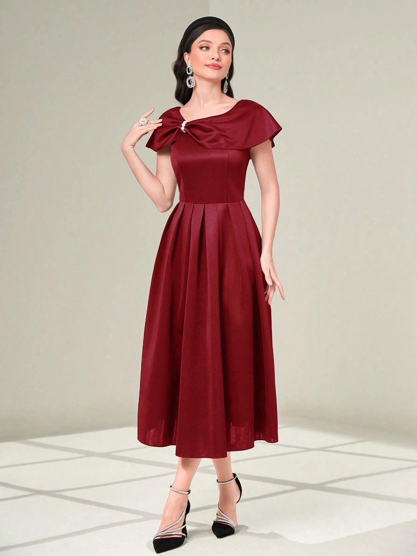  | SHEIN Modely Burgundy Red Twist Front Fold Pleated Dress Maxi Women Outfit Long Evening Dresses | Dress | Shein | OneHub