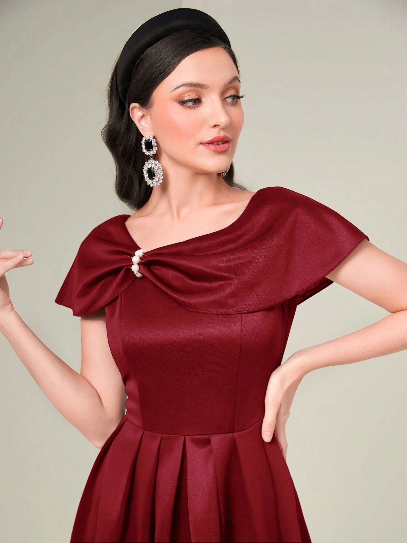  | SHEIN Modely Burgundy Red Twist Front Fold Pleated Dress Maxi Women Outfit Long Evening Dresses | Dress | Shein | OneHub
