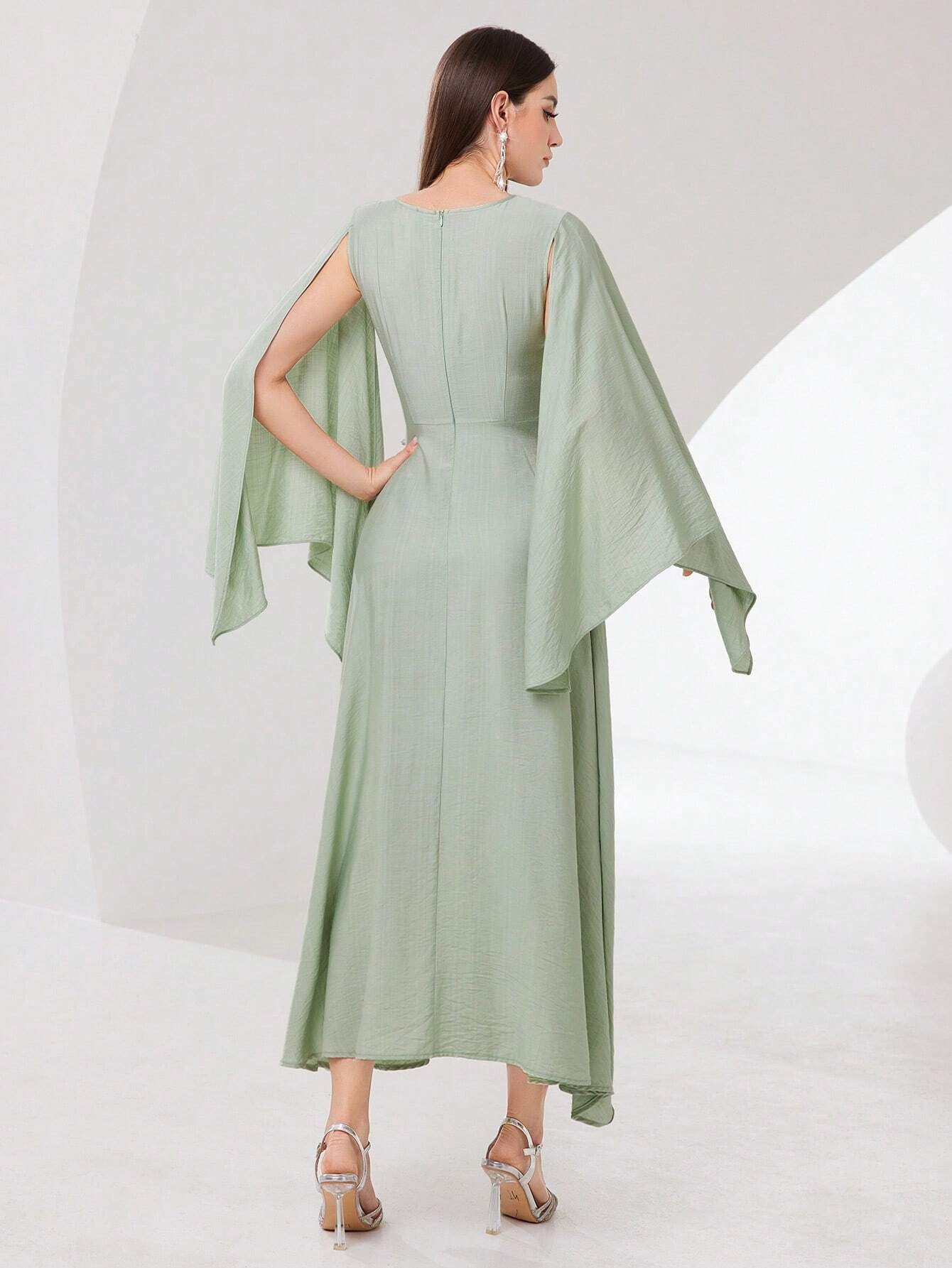  | SHEIN Modely Cloak Sleeve Knot Side Green Modest Dress | Dress | Shein | OneHub